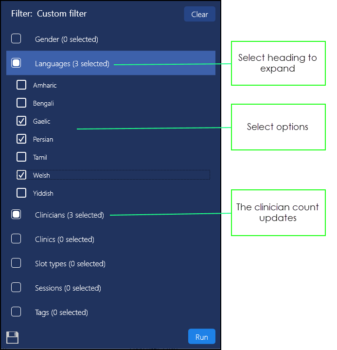 Preference Filtering Applying or Editing Filters
