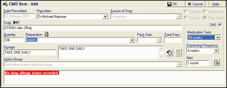 Adding a CMS (Serial Prescribing) Prescription
