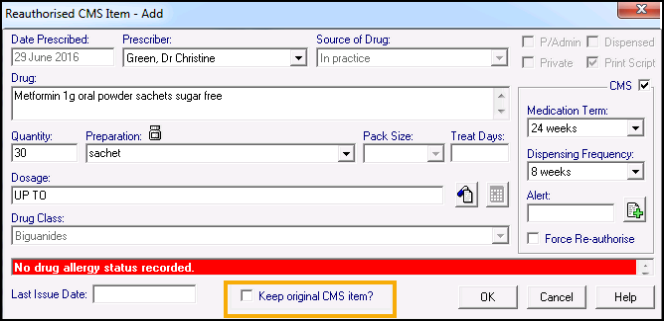 Reauthorising CMS (Serial Prescribing) Items that have not Expired