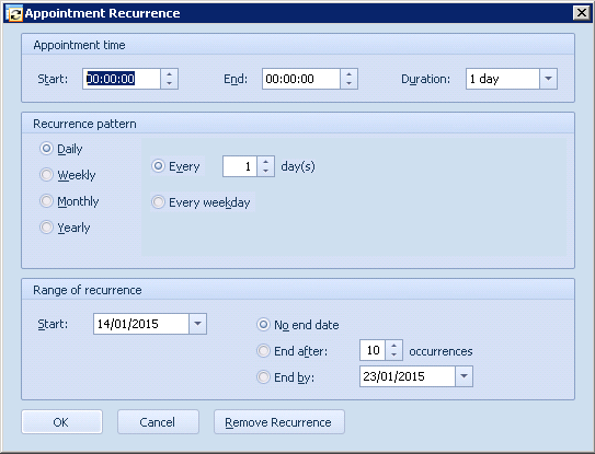 Patient Diary App - Non Vision Event - Appointment Recurrence
