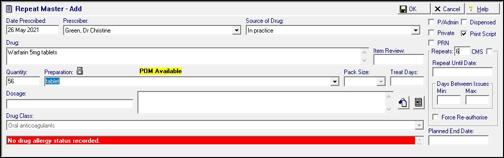Adding a Repeat Prescription