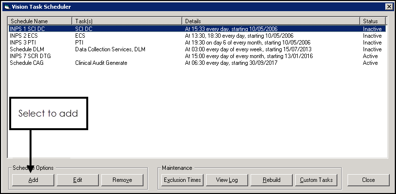 Adding a New Vision Task(s) to the Schedule