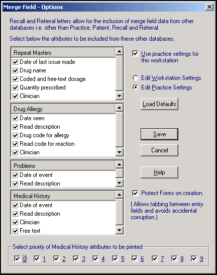 Merge Field Options Examples Options for Repeats, Allergies, Histories and Problems Merge Fields