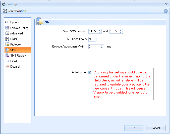Vision+ Settings Screen