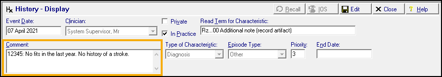 Any comment notes recorded throughout a template will be written back to the patients record
