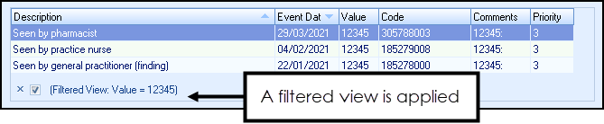 A template can automatically display filtered entries in the history screen by a specific value