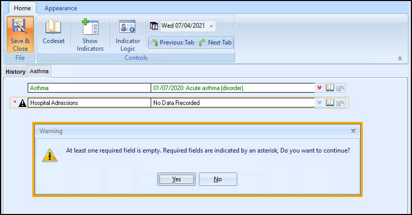 The warning message for mandatory template entries has been updated to ensure instructions are clear