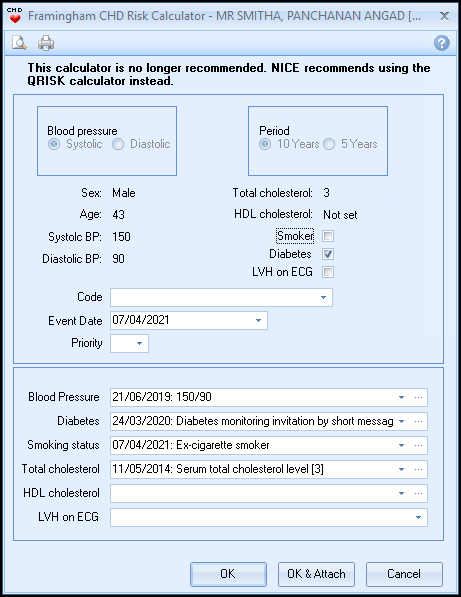 Framingham CHD/CVD Risk Calculator