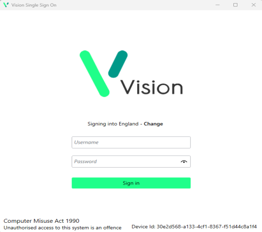 Screenshot of the Vision Single sign in logo