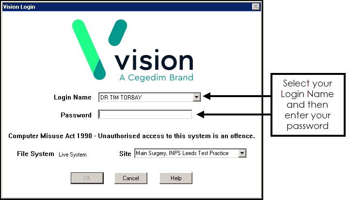 Vision Line User Cannot Update Password Logging into Vision 3