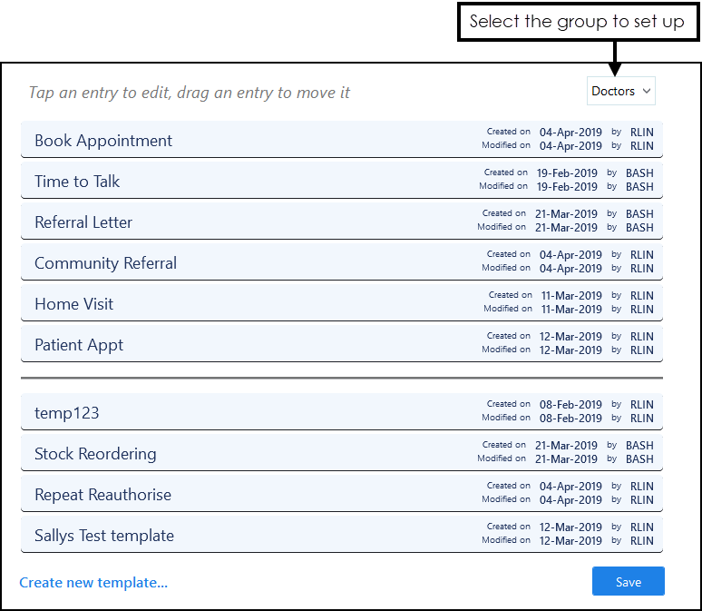 Setting the Display Order of Task Templates