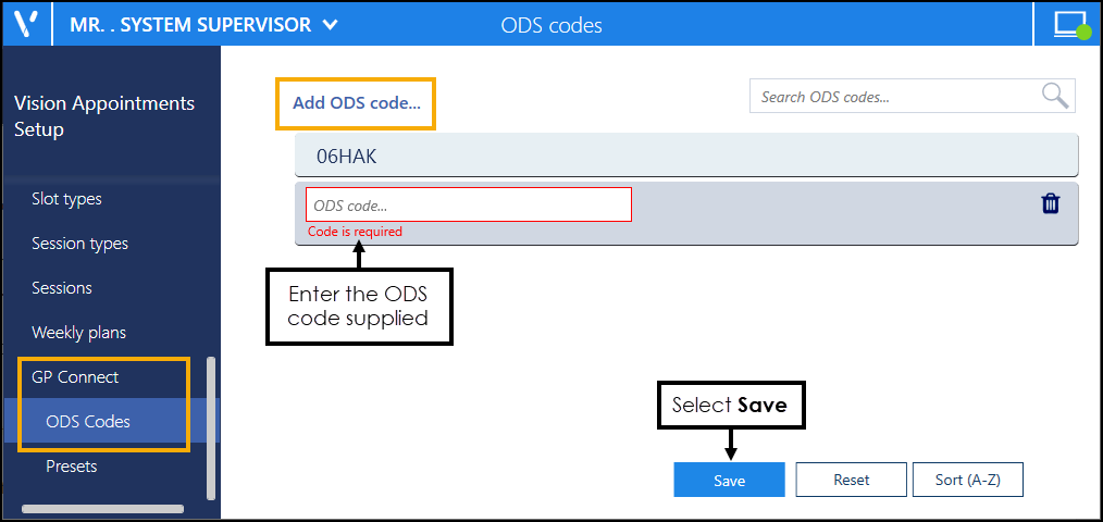 Adding ODS Codes