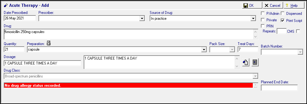 Adding and Printing an Acute Prescription