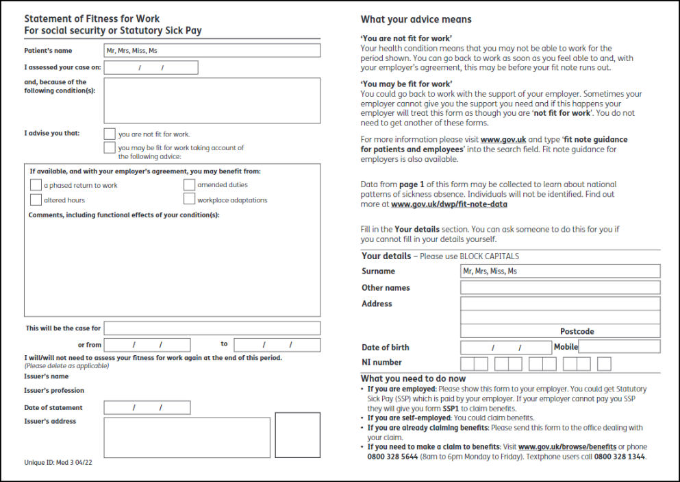 Med3 Form.pdf MED3 Doctors Statement - New