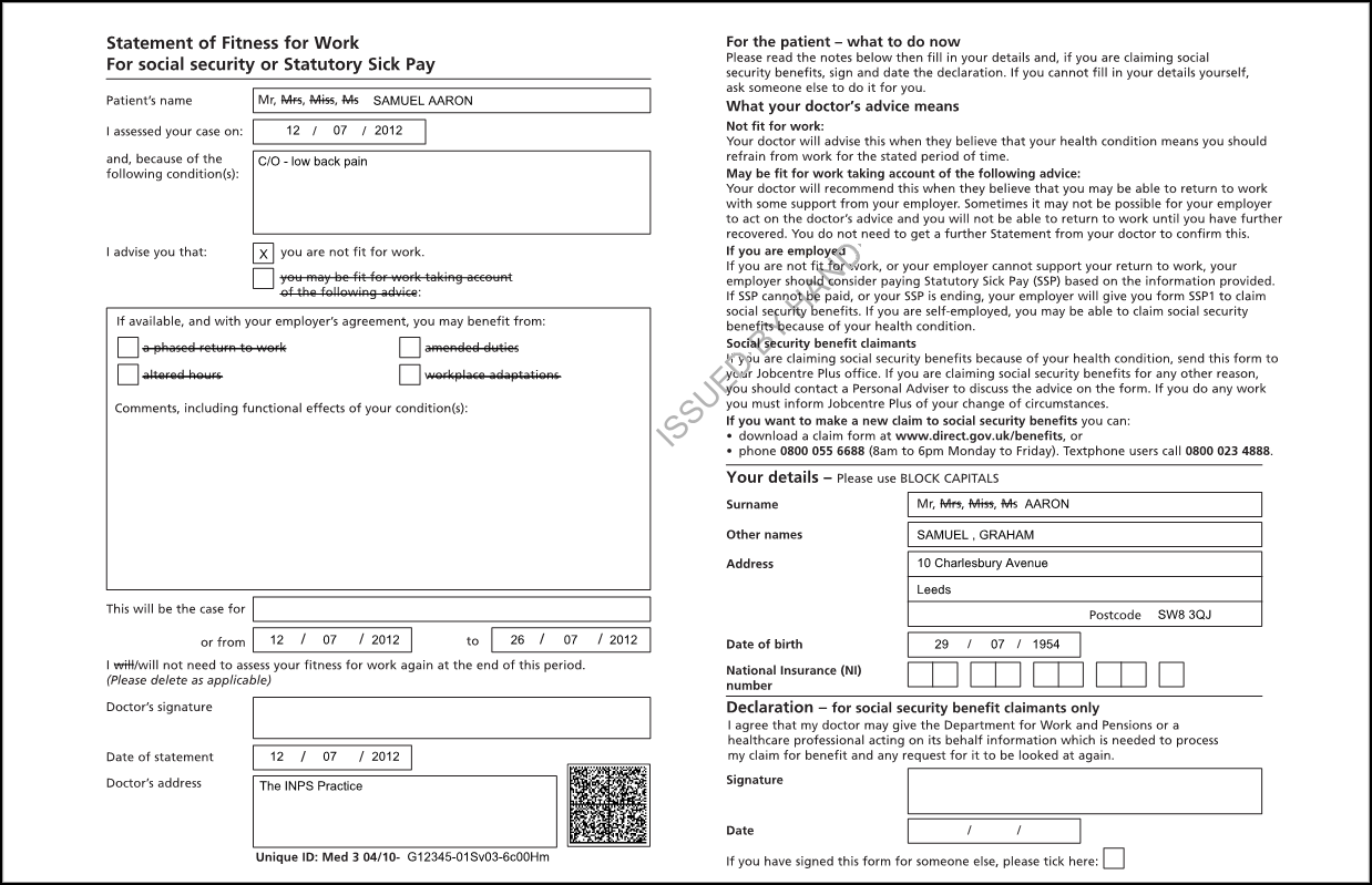 Med3 Form.pdf MED3 Doctor's Statement - Issued By Hand