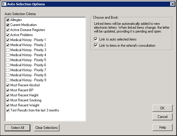 The Auto Selection Options Screen