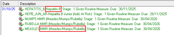 To improve the readability of immunisation  records, the immunisation name  now displays in the patient's journal summary and in the output of reports.