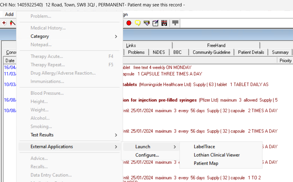 The NHS Lothian Clinical Portal displays in a new browser window
