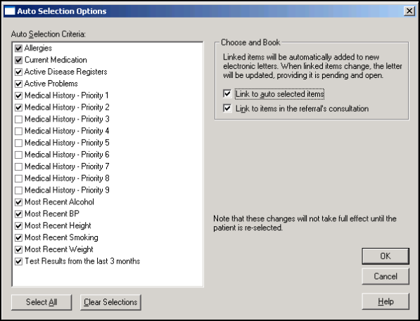 The Auto Selection Options Screen