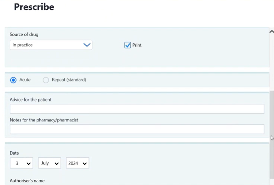 RBAC Prescribing – Acute Items 